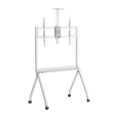 עגלת טלויזיה ניידת מעוצבת 55 אינץ' עד 100 אינץ' משקל עד 120 קילו גובה מירבי כ- 1.52 מטר לבן מט לומי Lumi TTL16-69FW Matte White Grey Cost-Effective Heavy Duty TV Cart for 55 - 100 Inch TVs up to 120kg